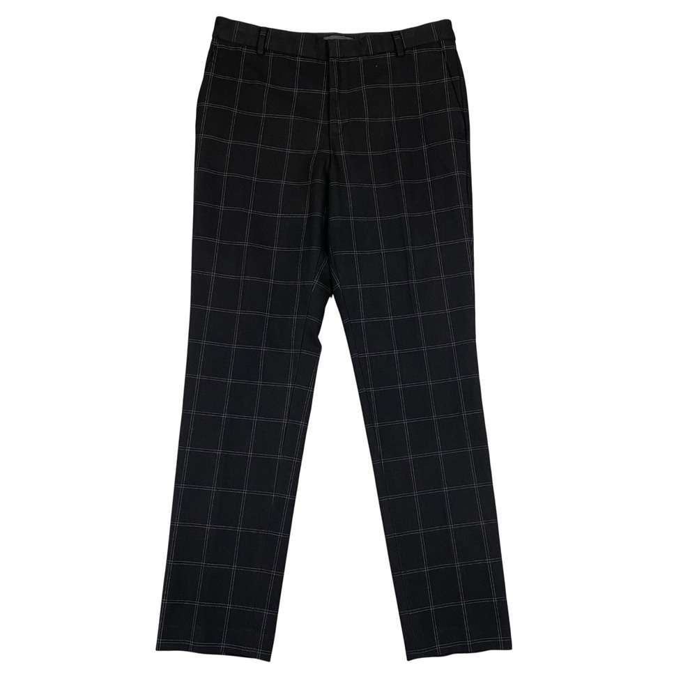 H&M Slim Fit Windowpane Plaid Flat Front Dress Pants Mens 31 Black White